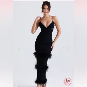 House of CB Black Feather-Trim Maricel Dress